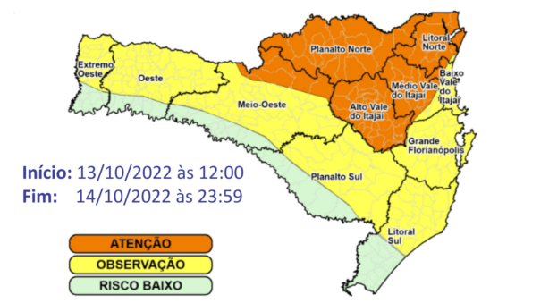 TEMPO: Garuva está em alerta com previsão de chuva intensa e temporais isolados a partir da tarde de hoje (13)